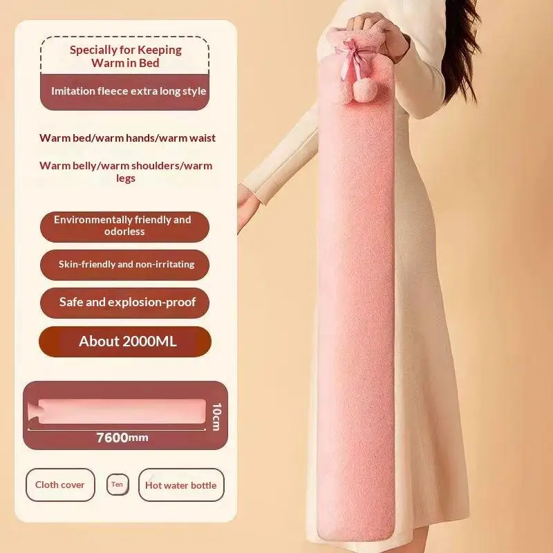 Extra Long Hot Water Bottles Bag 76x11cm Removable Cover Extra Long Rubber Hot Water Bottle Waist Hand Foot Warmer