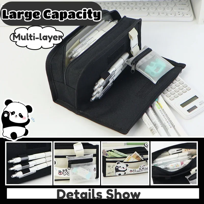 Kawaii Kung Fu Panda Pencil Case with Sticky note Large Capacity Pen Bag Pouch Box for Kids Stationery School Organizer Supplies