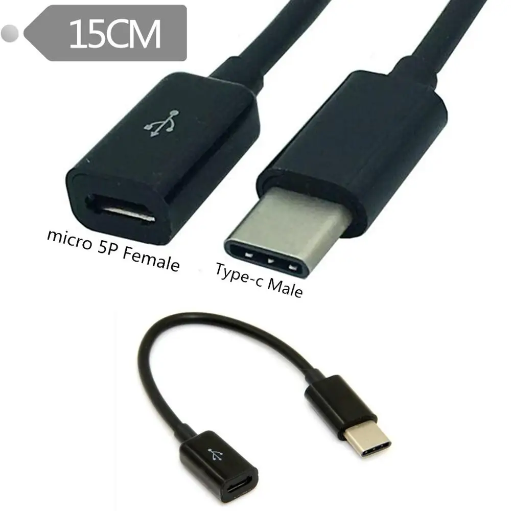أسود/أبيض USB 3.1 كابل بيانات Type-C ذكر إلى Micro5pin أنثى الهاتف تحويل البيانات كابل نقل 0.1 متر 0.15 متر