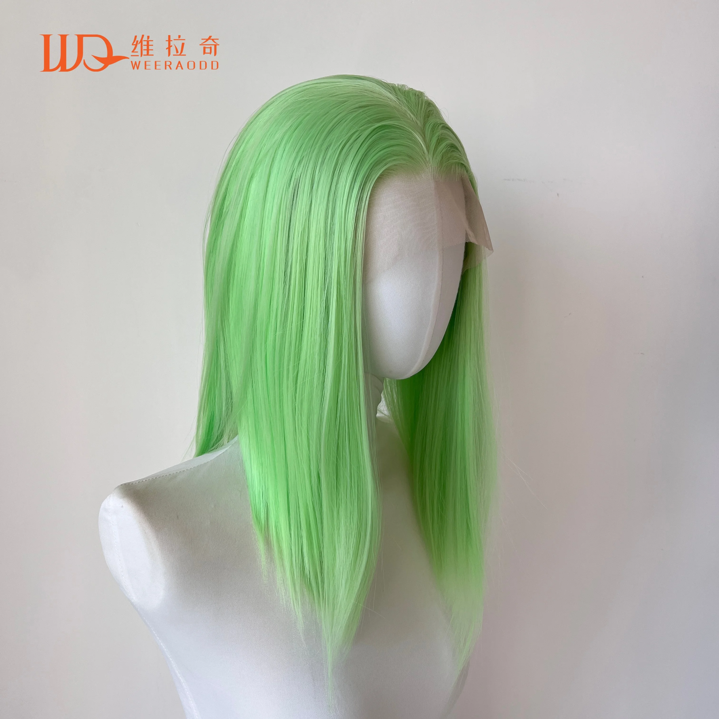 

WEERAODD 12 дюймов мятно-зеленый прямой парик швейцарский кружевной фронт 150% плотность бесклеевая естественная линия волос термостойкая для косплея