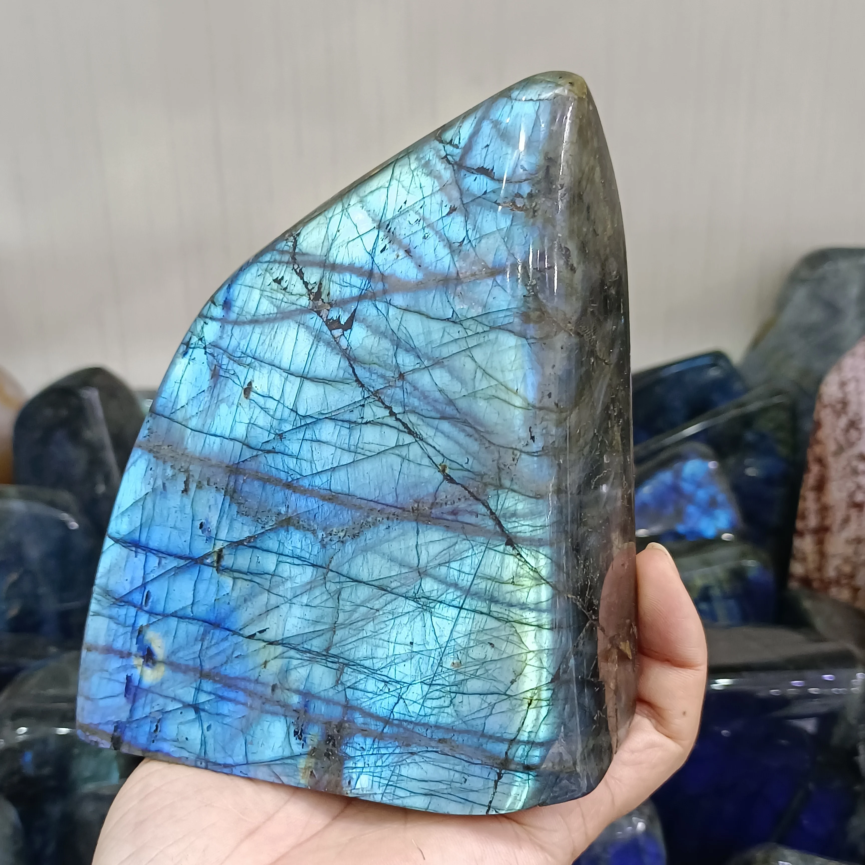 Huge Natural Labradorite Accompany Quartz Crystal Moonstone Decorate Mineral Healing Spirit Gem Home Office Degaussing Decoratio