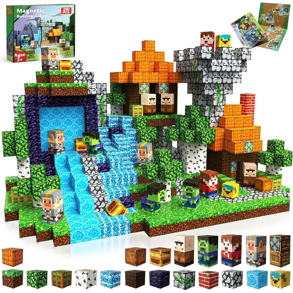 ชุดบล็อกแม่เหล็ก STEM Learning, ของเล่นเสริมพัฒนาการแบบมอนเตสซอรี่ 200 ชิ้น สำหรับเด็กอายุ 3 ปีขึ้นไป, แม่เหล็กเสริมประสาทสัมผัสสำหรับเด็กเล็ก, ของเล่นประกอบรูปทรง