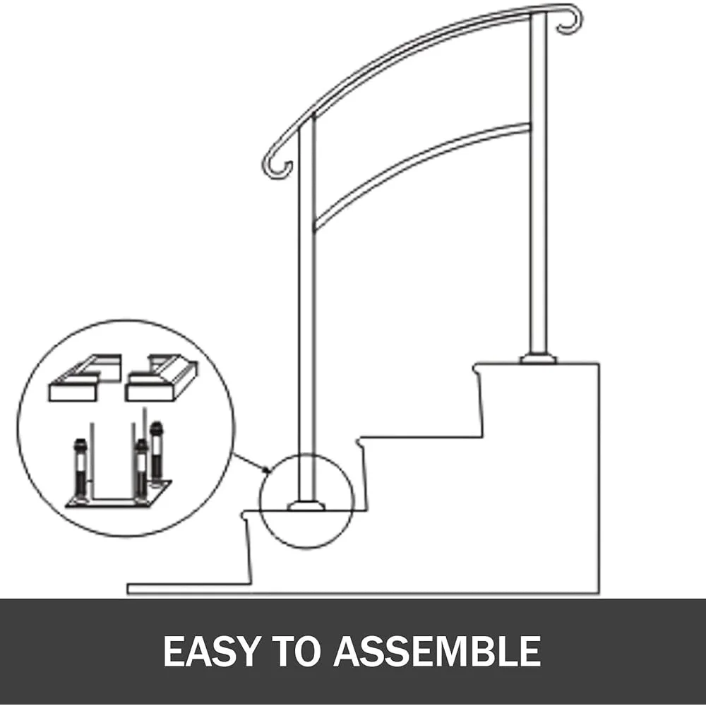 Wrought Iron Handrail Outdoor Steps 1 or 3 Steps Durable Non-Slip Stair Railing Easy Install Security Handrail Porches Gardens