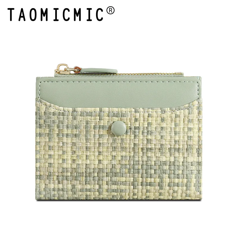 2025New المألوف محفظة للسيدات قصيرة المنسوجة تصميم متعدد فتحة للبطاقات سستة اثنين أضعاف بالجملة عبر الحدود محفظة جلدية
