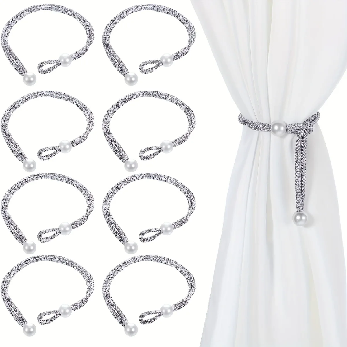 

8Pcs Elegant Gray Pearl Clasp Adjustable Curtain Tiebacks Premium Decorative Curtain Fasteners, Stylish Home Decor Accessories for Home Hotel Lobby Office Conference Room Window Curtain Fixing