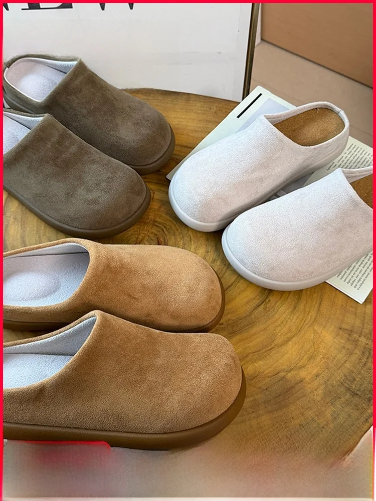 

Unisex Casual Slip-On Fashion Single Shoes Soft Leather Velvet Surface Rubber Sole round Toe Low Heel Spring Summer Fashion