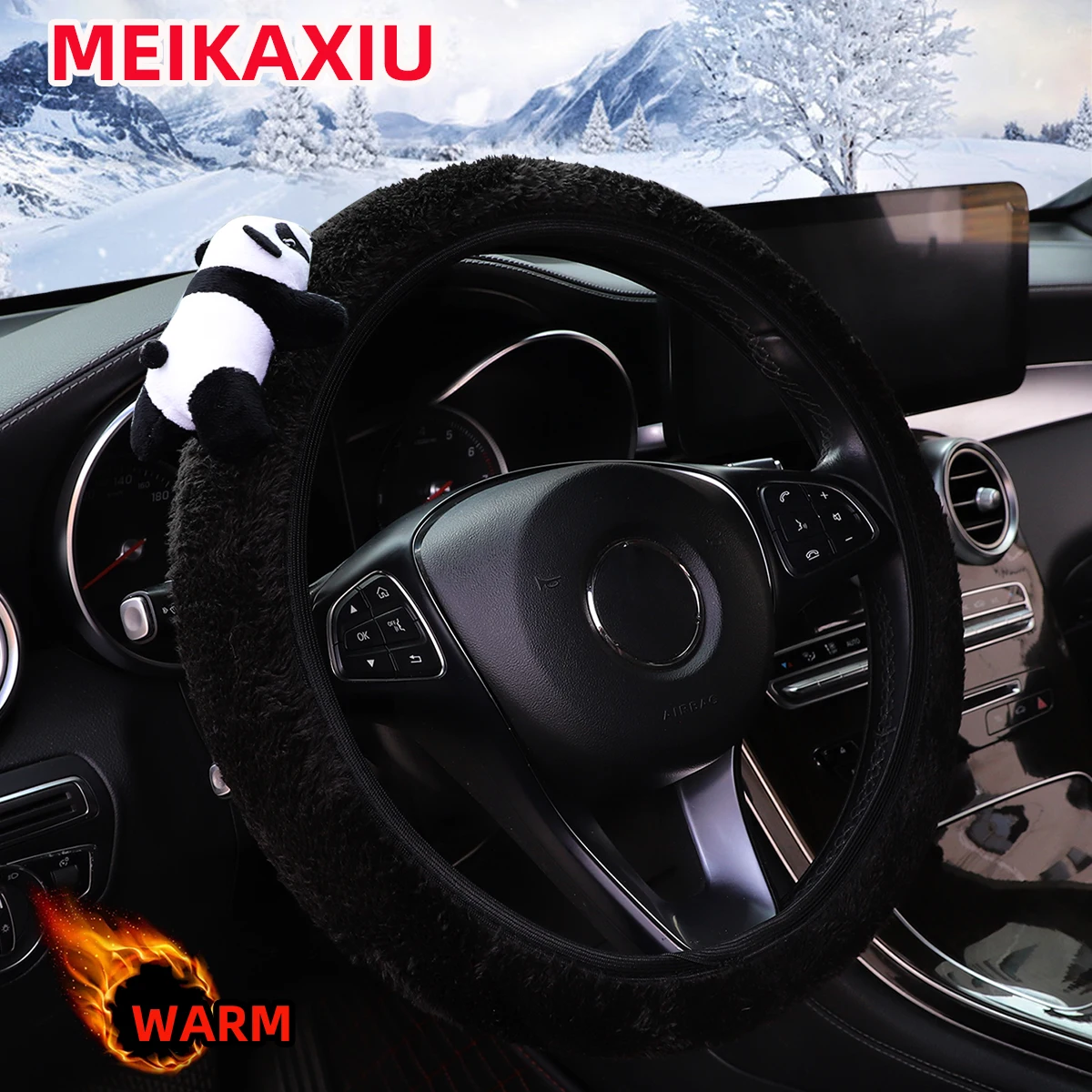 Damen-Lenkradbezug, niedliche Tier-Themen – Kaninchen, Welpe, Wolke, Panda, Bär, Eisbär, Pelz-Design, kein Innenring – Detail 9