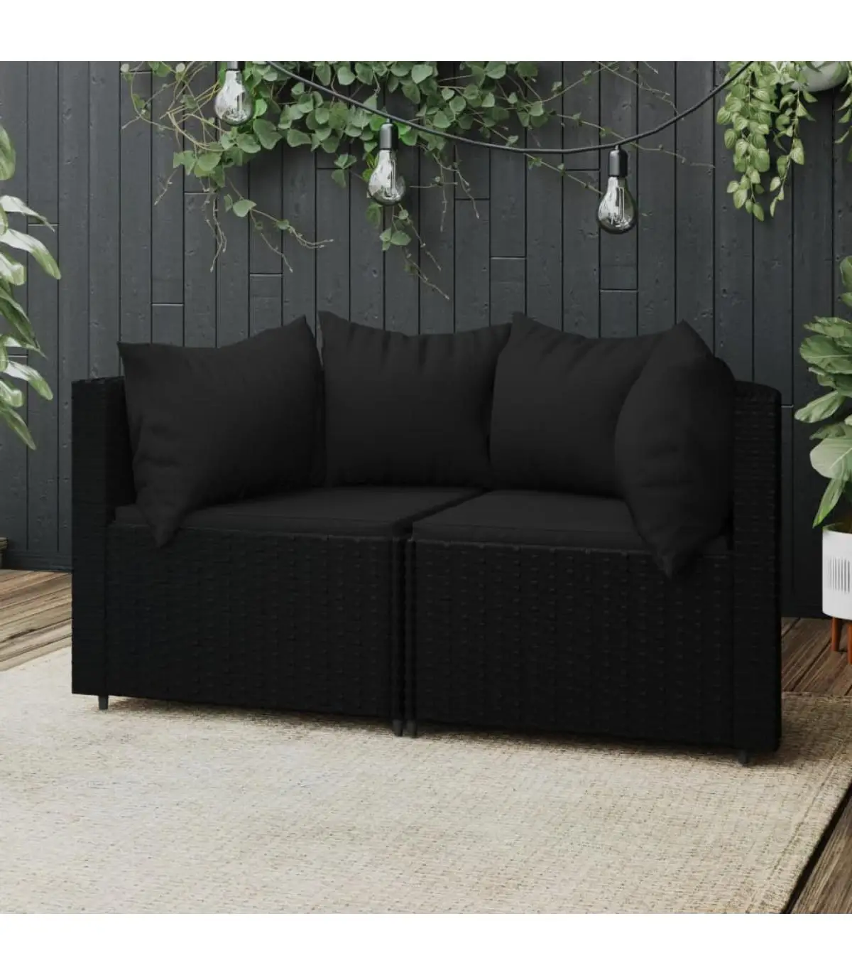 Outdoor sofas garden corner sofas with cushions 2 x black synthetic rattan