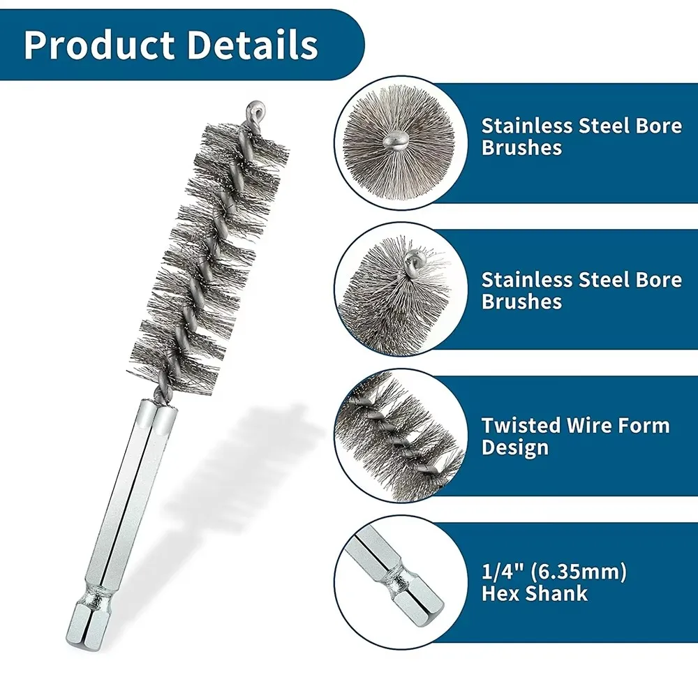6/12/18Pcs Stainless Steel Cleaning Brush Set 1/4\