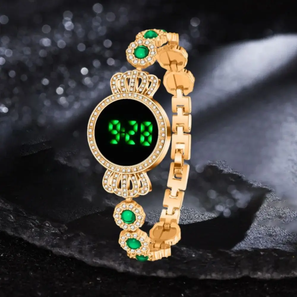 ساعة إلكترونية نسائية أنيقة رائعة من حجر الراين بتصميم كلاسيكي محمول وخفيف الوزن وساعات عمل للسيدات #4