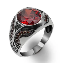 Original 925 Sterling Silver Ring for Men with Red Cubic Zirconia Stone Jewelry Gift Silver Hand Wedding Male Ring