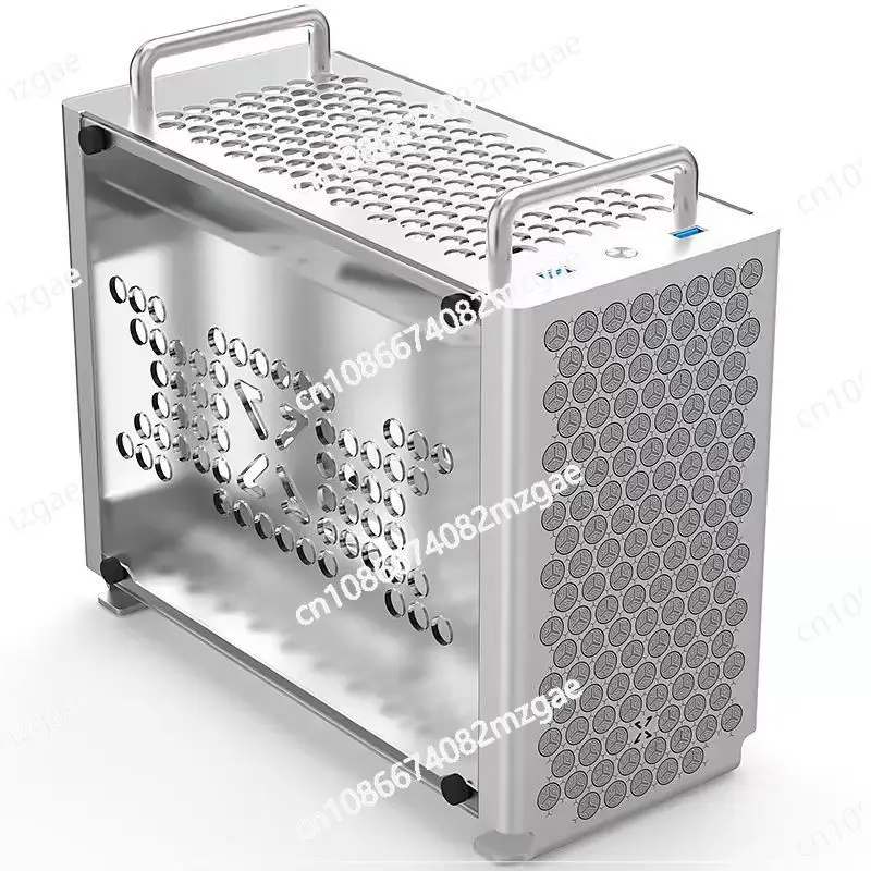Portable Aluminum ITX Case , Mini ITX Computer Case Acrylic Side Panel Support SFX Power Supply Small PC Desktop Case