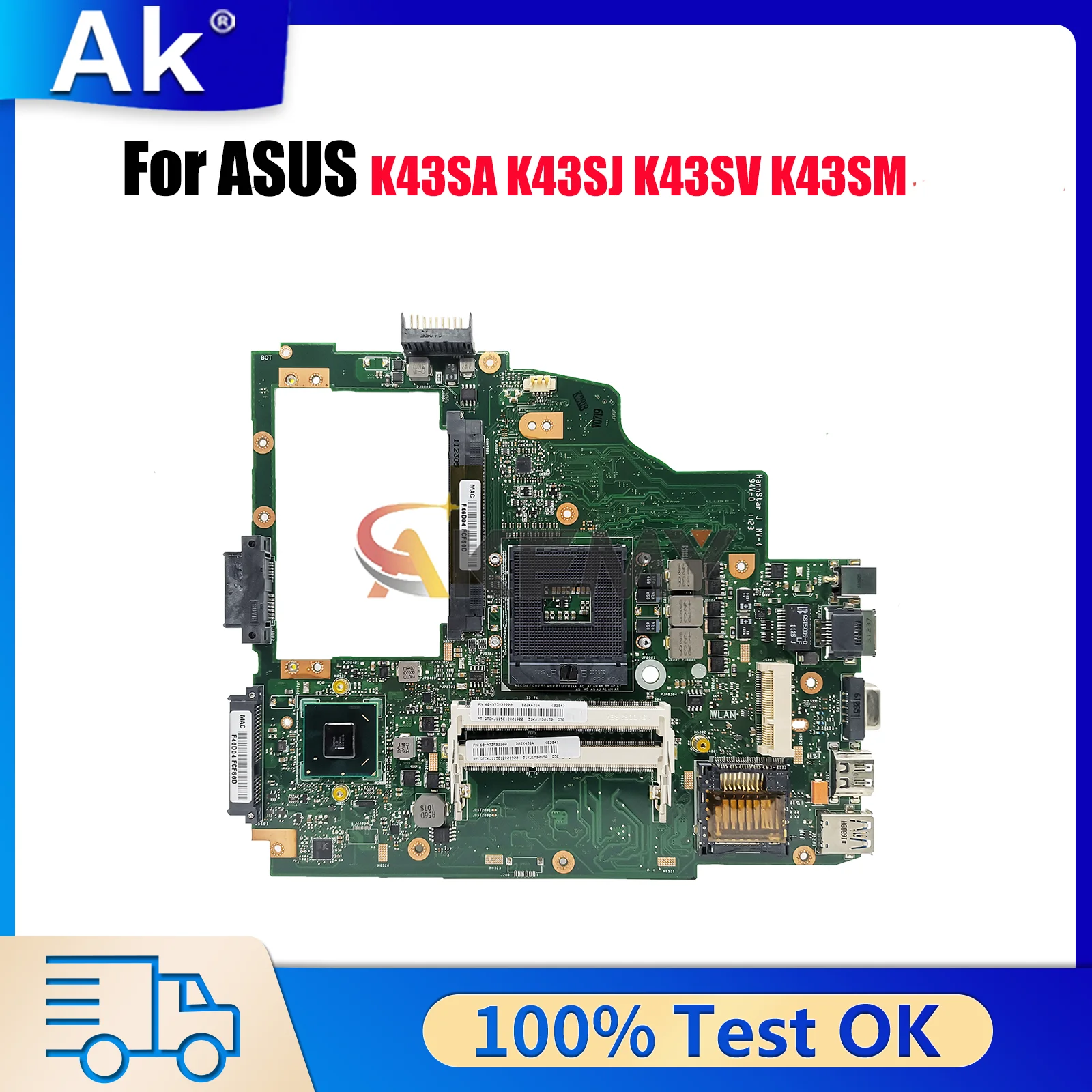 

K43SA Laptop Motherboard For ASUS K43SV K43S A43S K43SD X43S K43SM K43SJ Notebook Mainboard in stock 100% tests OK fast shipping