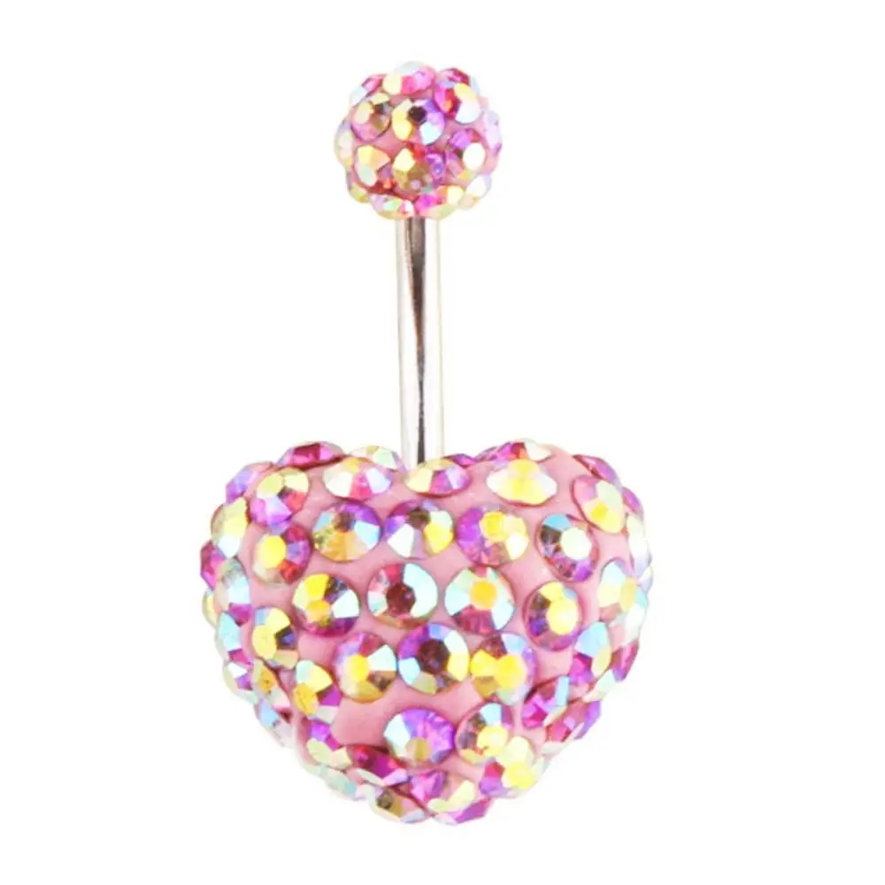 For Women Punk Stainless Steel Heart-shaped Crystal Body Piercing Belly Button Rings Umbilical Ring Navel Piercing