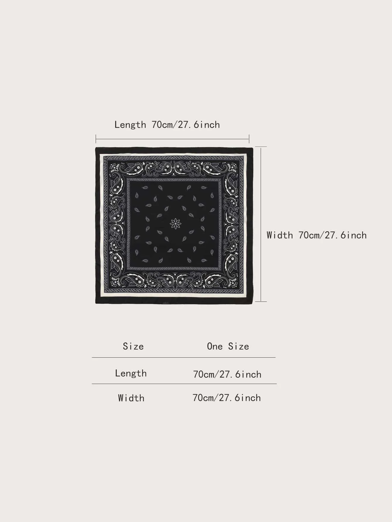 

Black Paisley Print 70cm Square Bandana For Women, Multi-Functional Headscarf Neck Wrap Hair Tie And Bag Accent