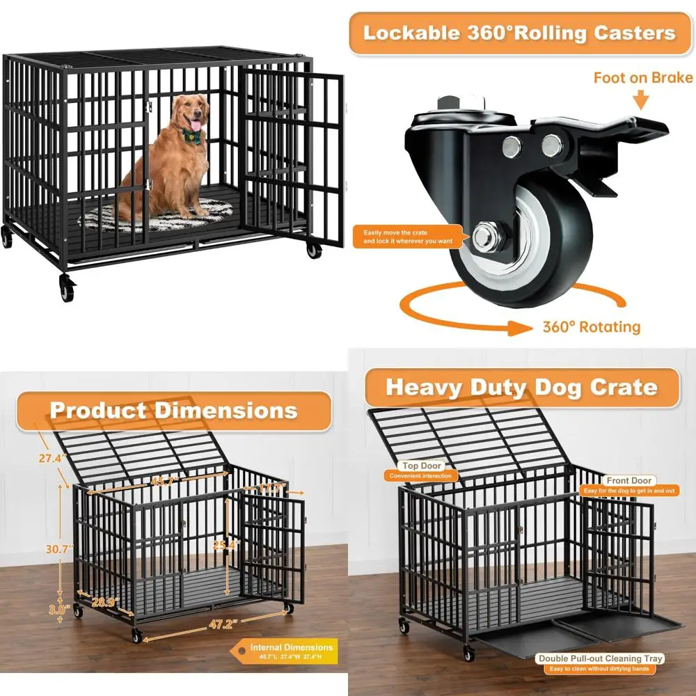 

Extra Large X Indestructible Heavy Duty Dog Crate with Wheels and Double Door Locking System
