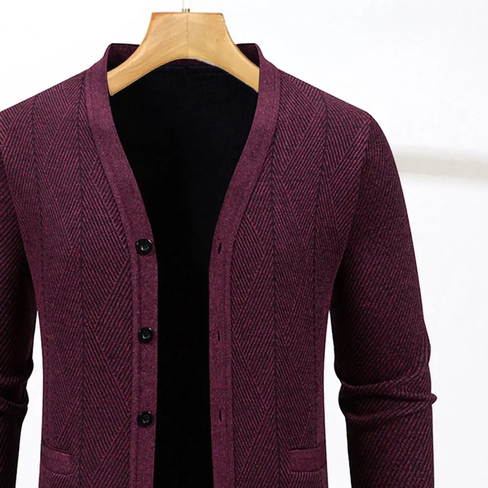 

Men Knitting Cardigan V-Neck Long Sleeve Buttons Placket Sweater Jacket with Pockets Solid Color Autumn Winter Knitwear 2025