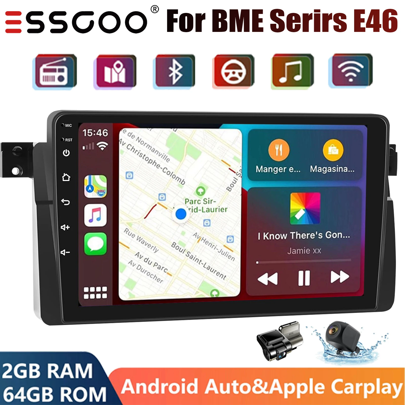 

9 "Android 14 Автомобильная стереосистема 64 ГБ для BMW 3-Series E46/M3/Rover 75/MG ZT (1998-2006) Apple Carplay GPS Navi BT+DVR и камера