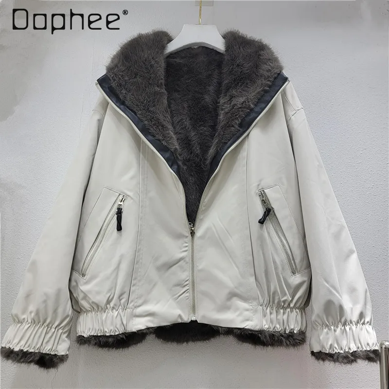 

Jacket Women Sheepskin Integrated Coat Short Thickened Warm Motorcycle Jacket Faux Fur Coat 2025 Winter Clothes Women