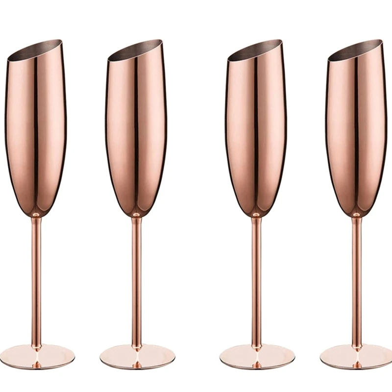 

Set Of 4 Stainless Steel Champagne Wine Flutes Glasses Rose Gold Unbreakable Shatterproof