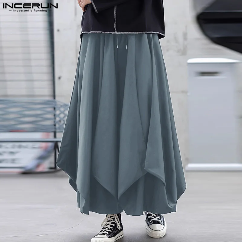 2024 Men Irregular Pants Solid Color Drawstring Joggers Fashion Casual Wide Leg Trousers Men Loose Streetwear Long Pants INCERUN