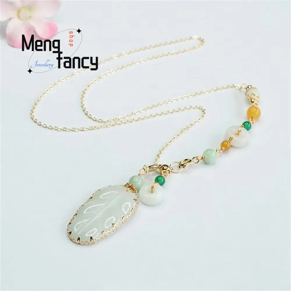 Natural Myanmar A-goods Jadeite Leaf Necklace Exquisite Elegant Simple High-grade Jade Lock Bone Chain Luxury Quality Jewelry