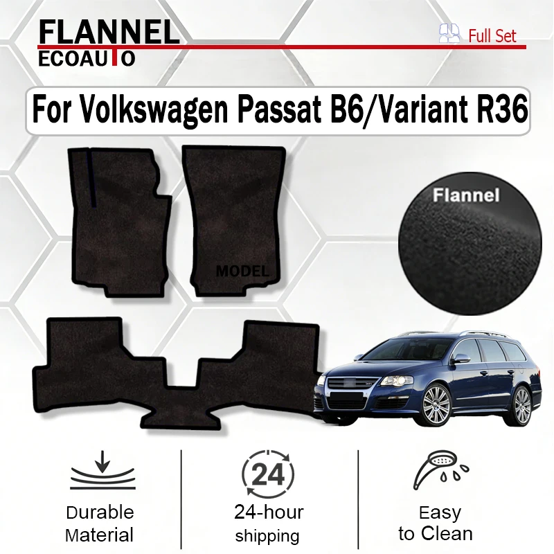 

ECOAUTO Flannel Car Floor Mats Rugs For Volkswagen Passat B6/Variant R36 Anti-slip Stylish Odorless Flame retardant Carpet