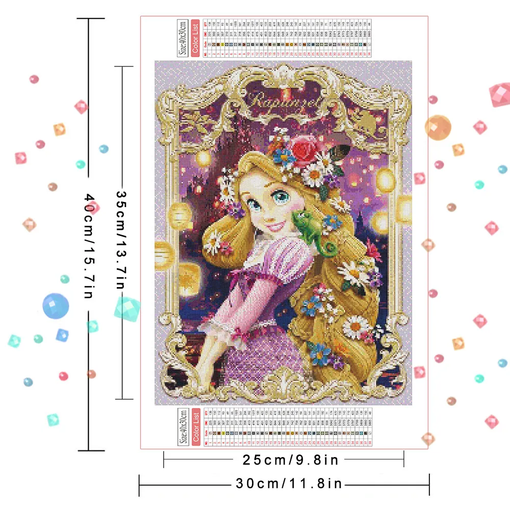 Disney Diamond Painting Princess Photo Frame Art Picture Embroidery Cross Stitch Kits Mosaic Wall Decor Full Round 30x40cm