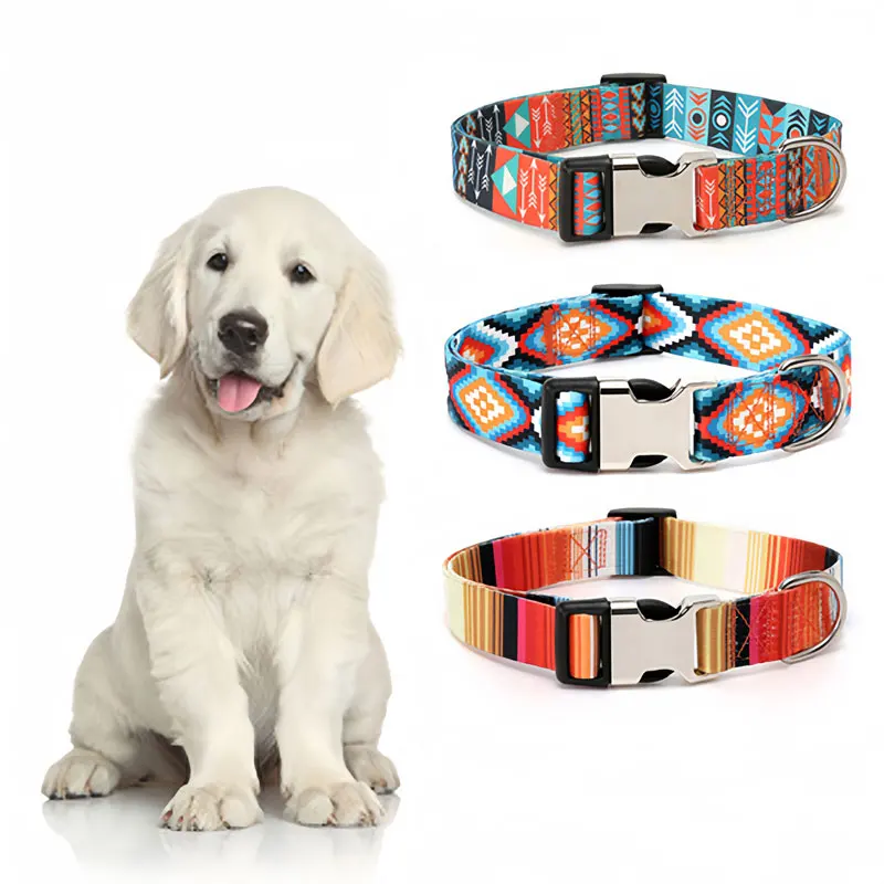 Waldmuster-Halsband für Haustiere, gestreift, aus Polyester, im nationalen Stil, verstellbares Nylon-Hundehalsband, personalisiert – Detail 1