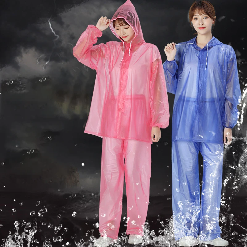 Waterproof Jacket Rain Pants Sets Portable Non-Disposable Rain Trousers Pvc Snow Sport Outdoor Cycling Hiking Hooded Raincoats