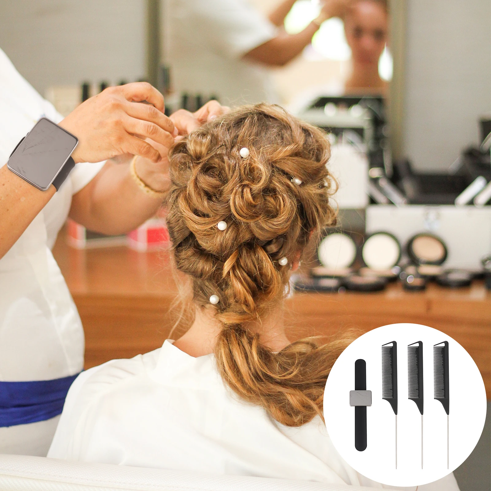 

1 set 1 Set Magnetic Hairpin Wristband Holder Tip Tail Combs Hairdressing Tools Barbershop Hairstyling Comb Set Durable