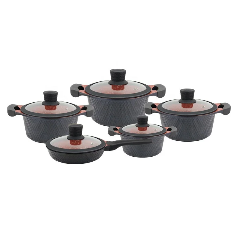 

HausRoland OEM 10 Pieces Cheap Price Die Cast Casserole Forged Big Aluminium Nonstick Pan Cookware Sets Kitchen