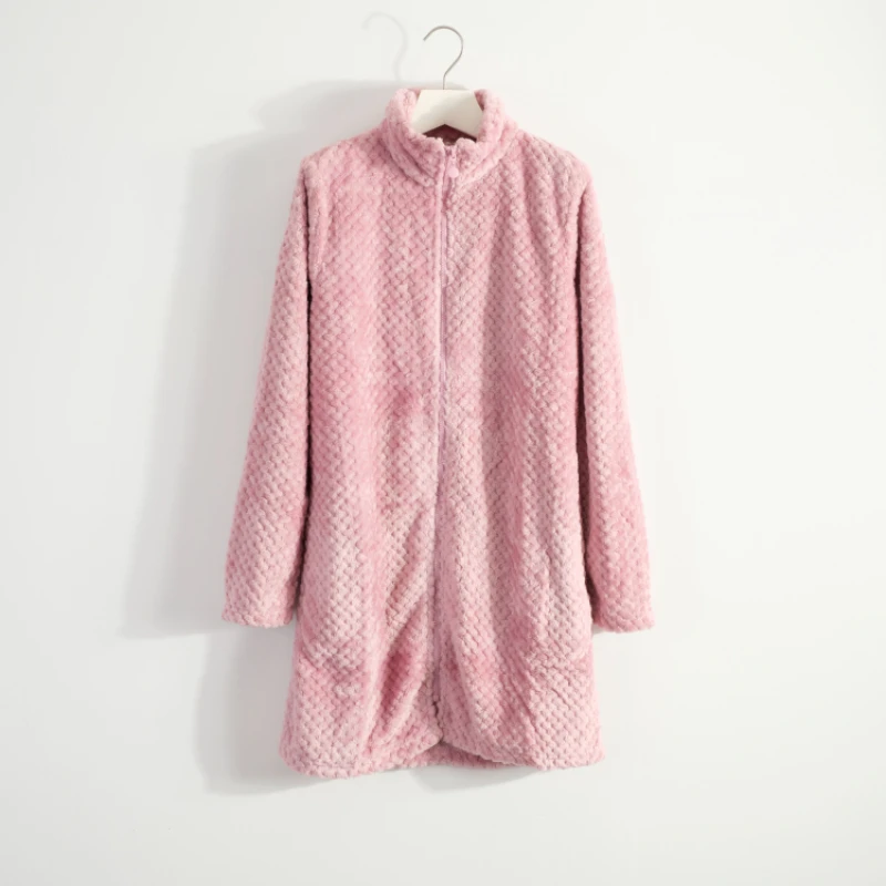 Winter Warmth Pajama Women's Long-Sleeved Nightdress Coral Flannel ladies Loungewear Zipper Robe Plus Size Mesh Nightgown