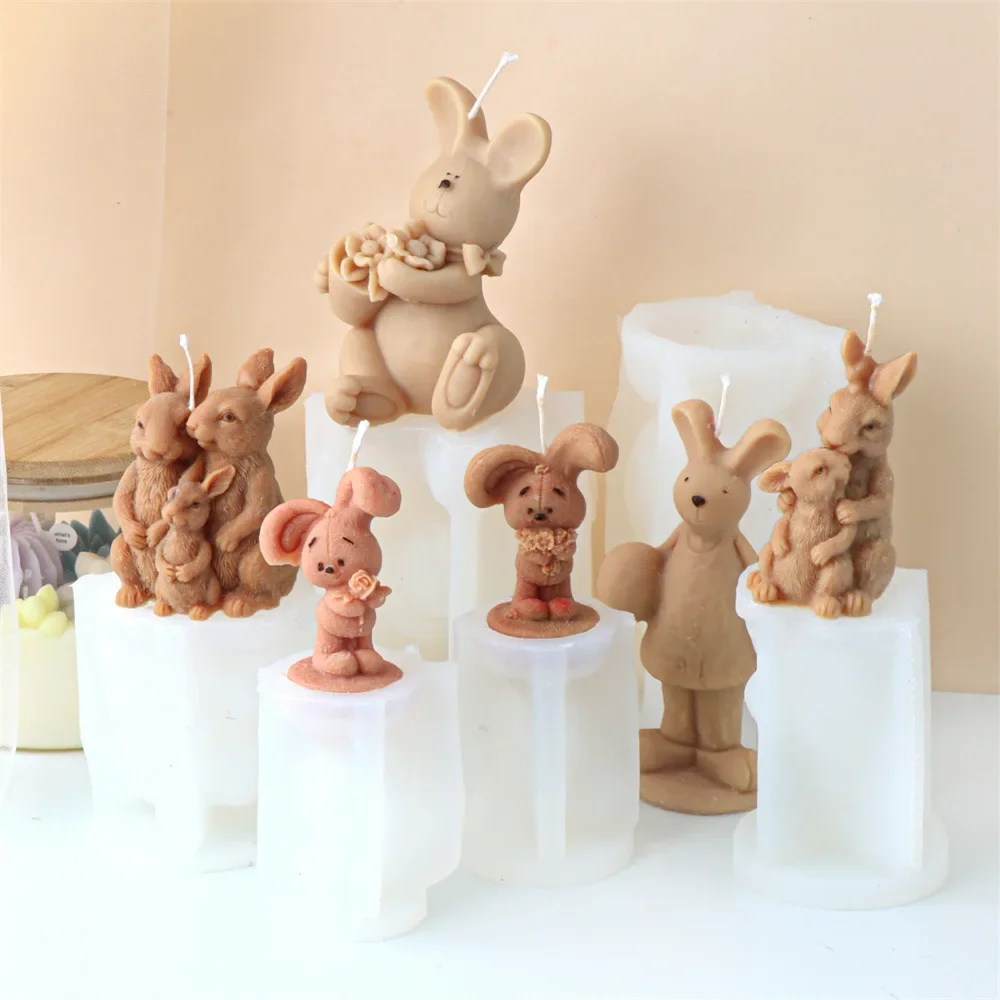 

3d Easter Bunny Family Silicone Molds Flower Basketball Rabbit Aromatherapy Plaster Candle Mould Resin Molds Candle Making Kit