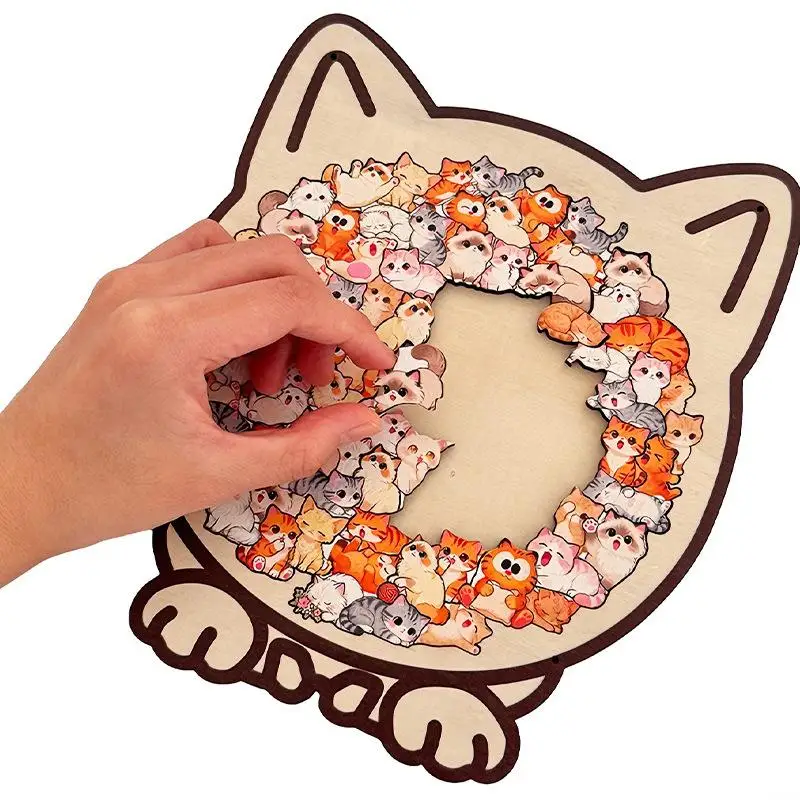 Cartoon Wooden Puzzle Toy Stress Relief Jigsaw Puzzle Animal Dog Cat Bear Theme For Home Decor Fun Educational Toys Gift