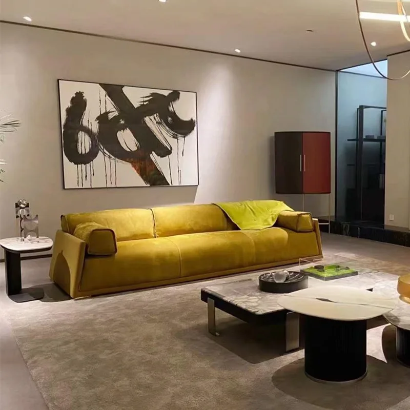 Italian minimalist matte technology fabric sofa living room light luxury modern simple straight row three-person combination