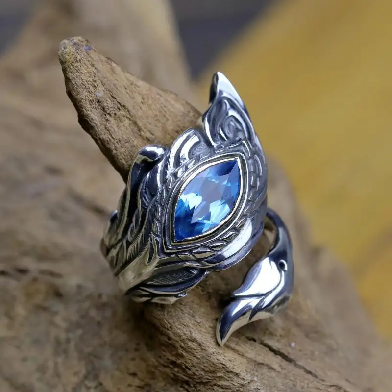 Retro Golden Wing Garuda Chinese Mythology Dapeng Ring For Men Punk Gothic Adjustable Open Ring Feather Accessories Jewelry Gift