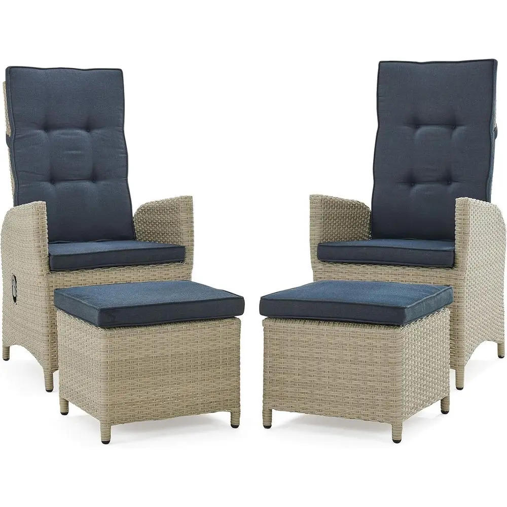 

All-Weather Wicker Recliners with Ottomans & Removable Cushions, Set of 2, Outdoor Patio Furniture, Weatherproof, Indoor/Outdoor