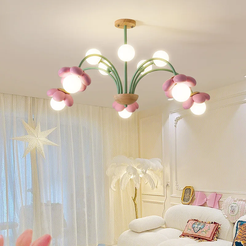 

Petal Flower Chandeliers Romantic Children's Room Princess Room Lights Cream Style Baby Room Girl Bedroom Living Room Chandelier