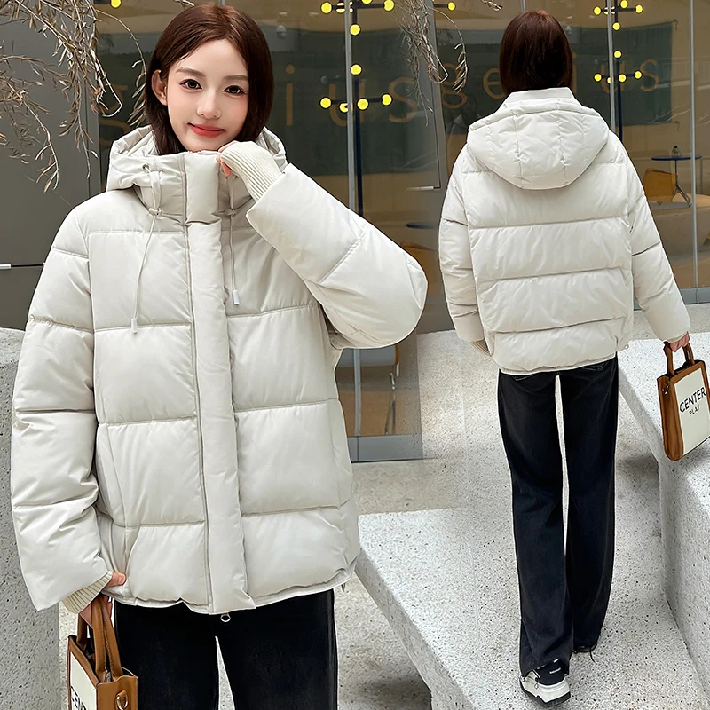 2026 Female Winter Cozy Hooded Parka Jacket Casual Solid Long Sleeve Baggy Insulated Coat Business Thick Short Parka Outer Layer