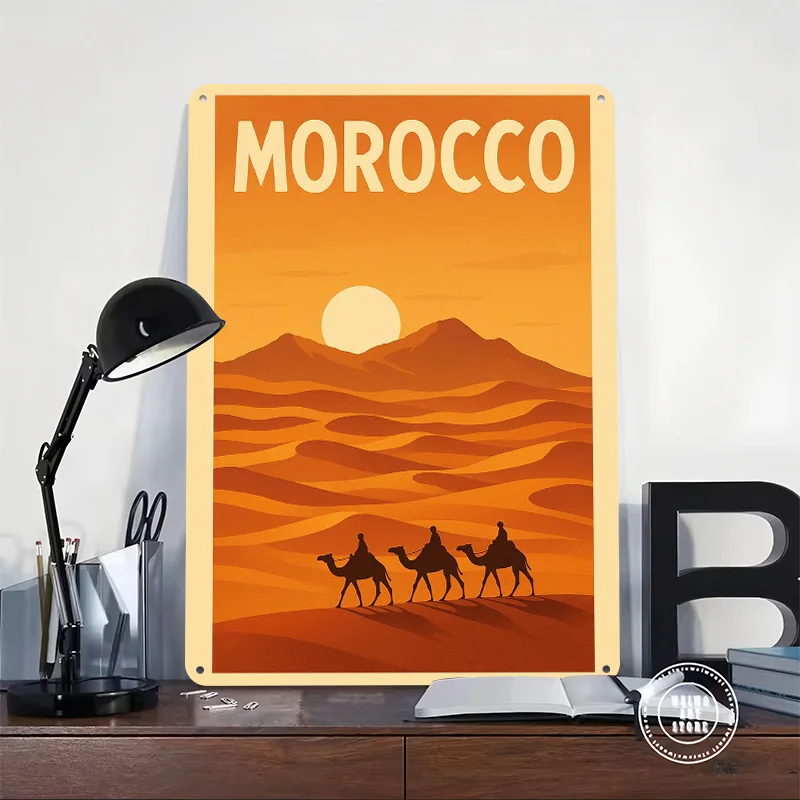 Morocco Desert Travel Metal Poster Custom Wall Art Retro Vintage Tinplate Signs for Man Cave Desk Decor Bedroom Decoration House