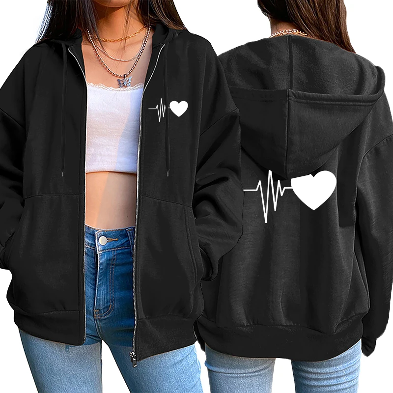 Lässiger, hochwertiger Damen-Cardigan mit Reißverschluss, Kapuzenpullover mit Aufdruck, modisches Jogging-Oberteil, vielseitige Sportjacke für Damen – Detail 2