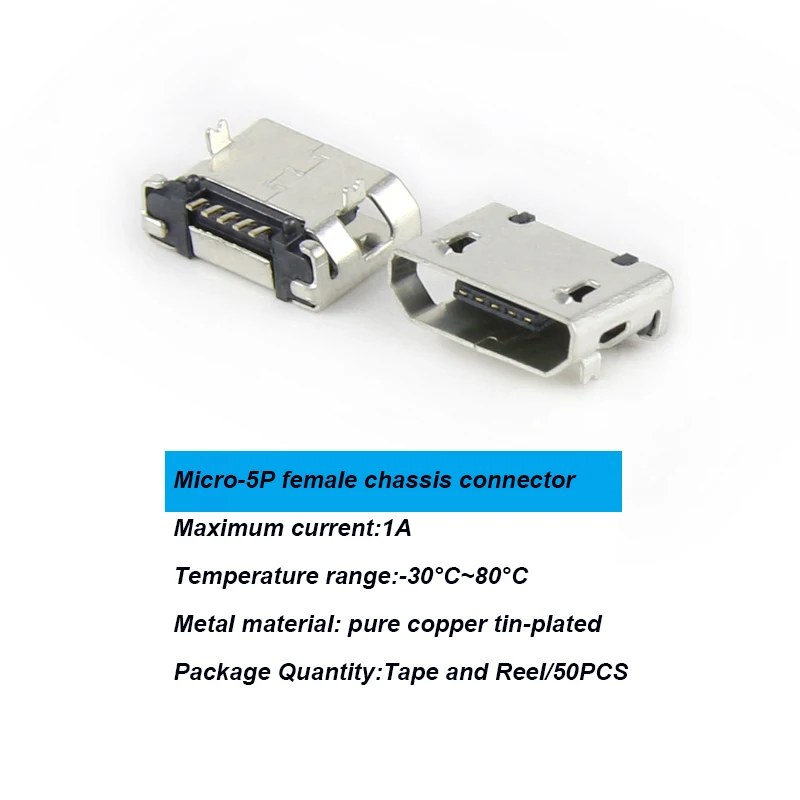 50 Pcs 5 Pin Micro-USB Anschluss Buchse USB 5 P 180 Grad Vertikale Patch Power Lade Port jack Daten Interface Adapter