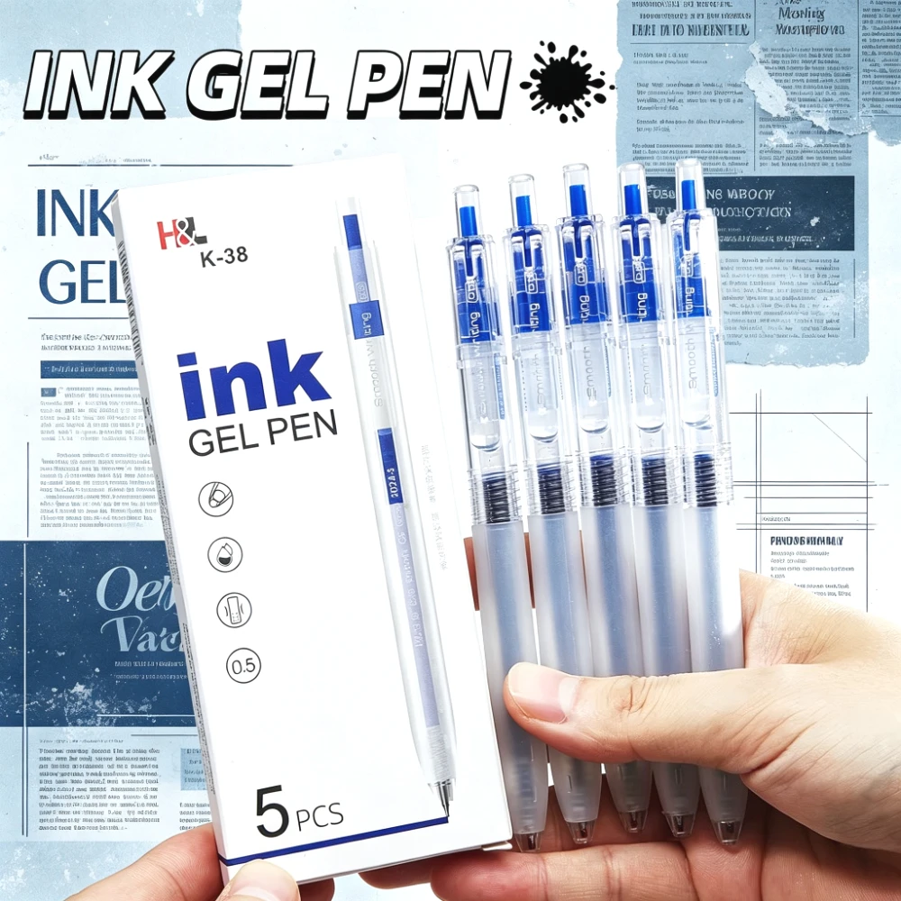 5pcs School Stationery Set with Transparent Blue And Black Ink Writing Brush Ideal for Back-to-School And Festival Gifts