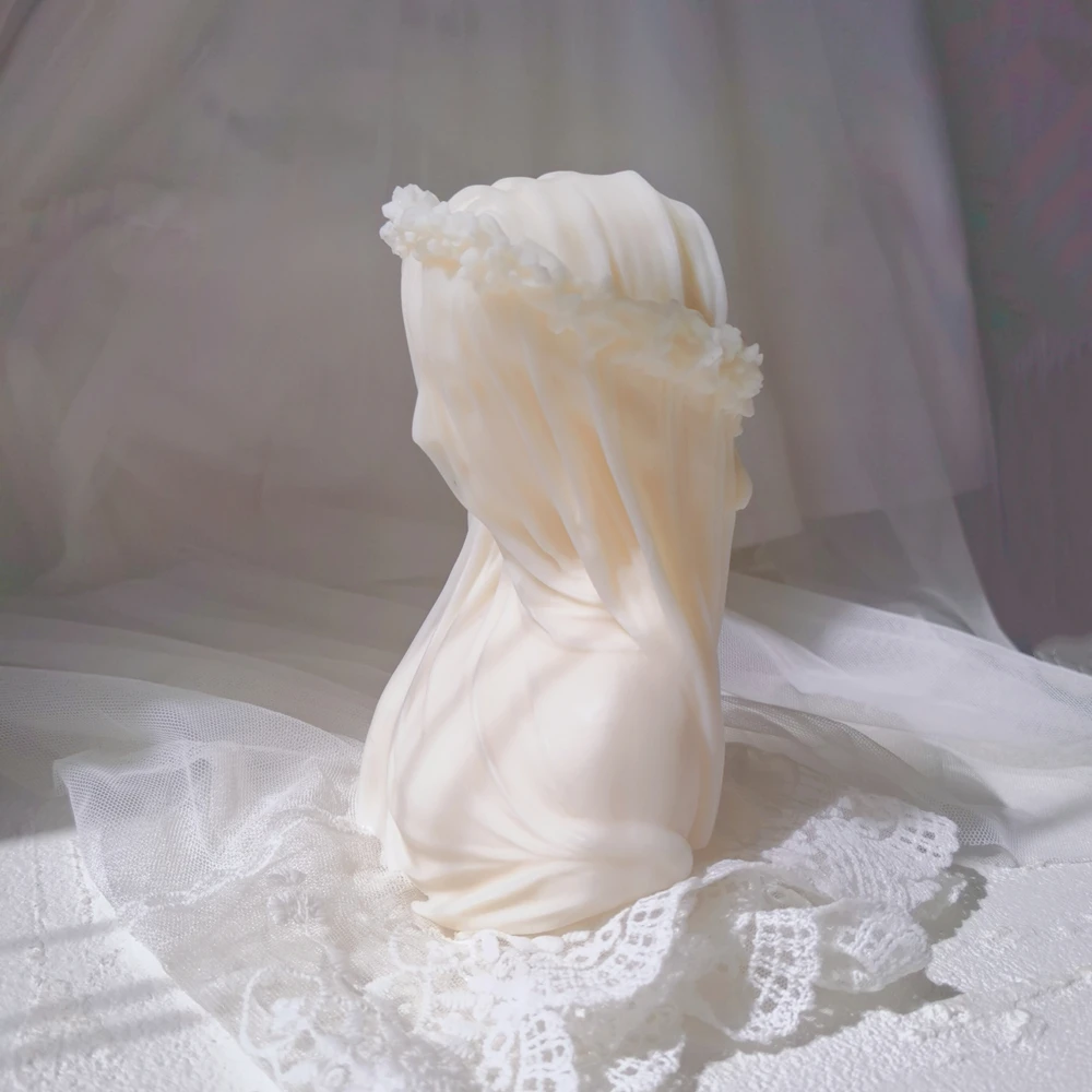 Veiled Lady Candle Silicone Mold Female Bride Antique Bust Statue Sculpture Woman Body Silicone Mould For Art Decor