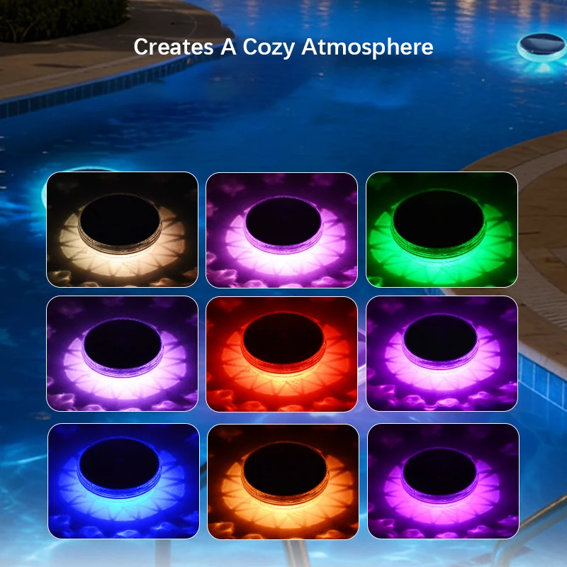 

Solar Swimming Pool Light Intelligent Light Control 8 Adjustable Colors,Holiday Theme Light Modes Creates Cozy Pool Atmosphere