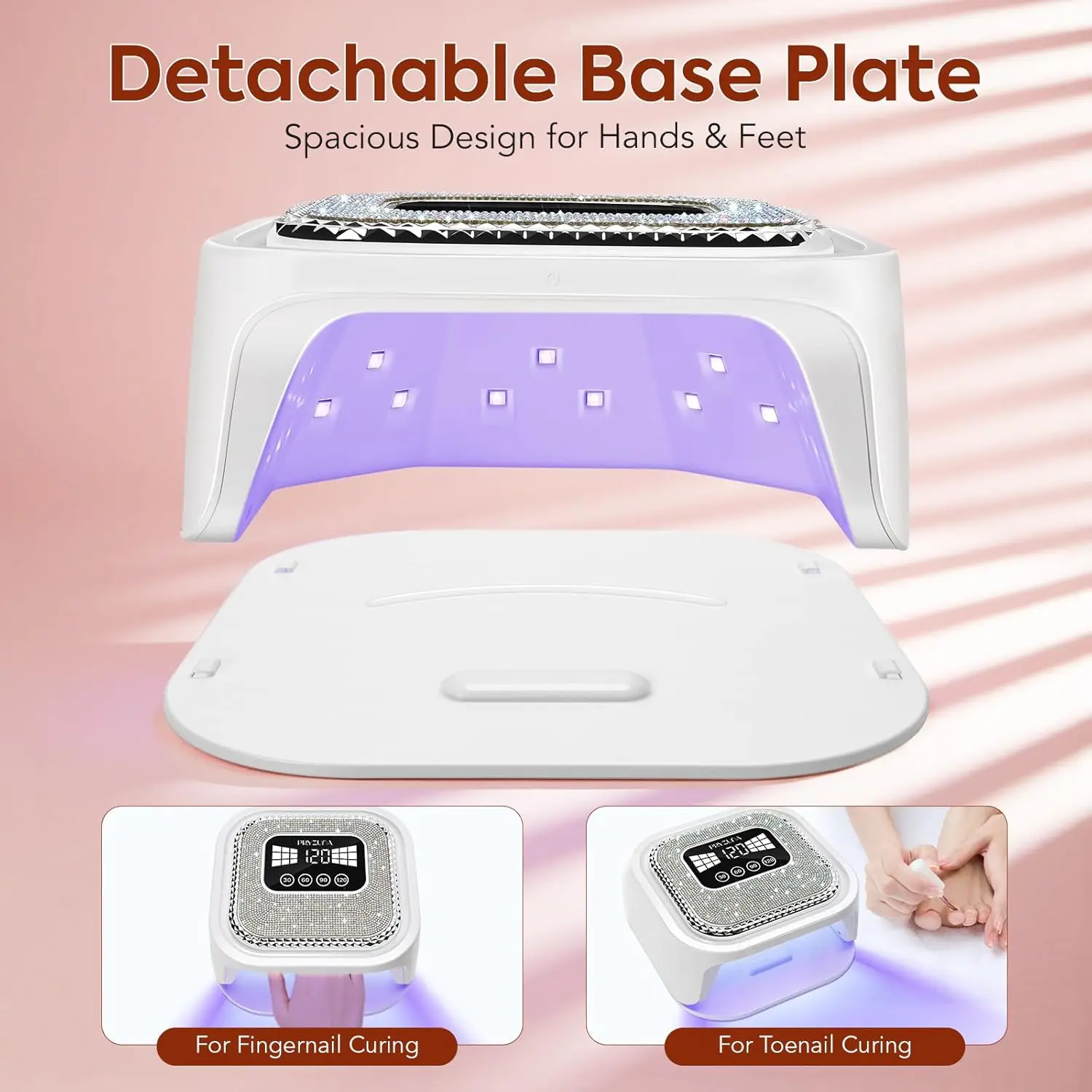 مصباح أظافر LED بالأشعة فوق البنفسجية مع 36 مصباح LED، و4 إعدادات للمؤقت، وشاشة LCD تعمل باللمس، ومستشعر تلقائي - أبيض ماسي سباركلي