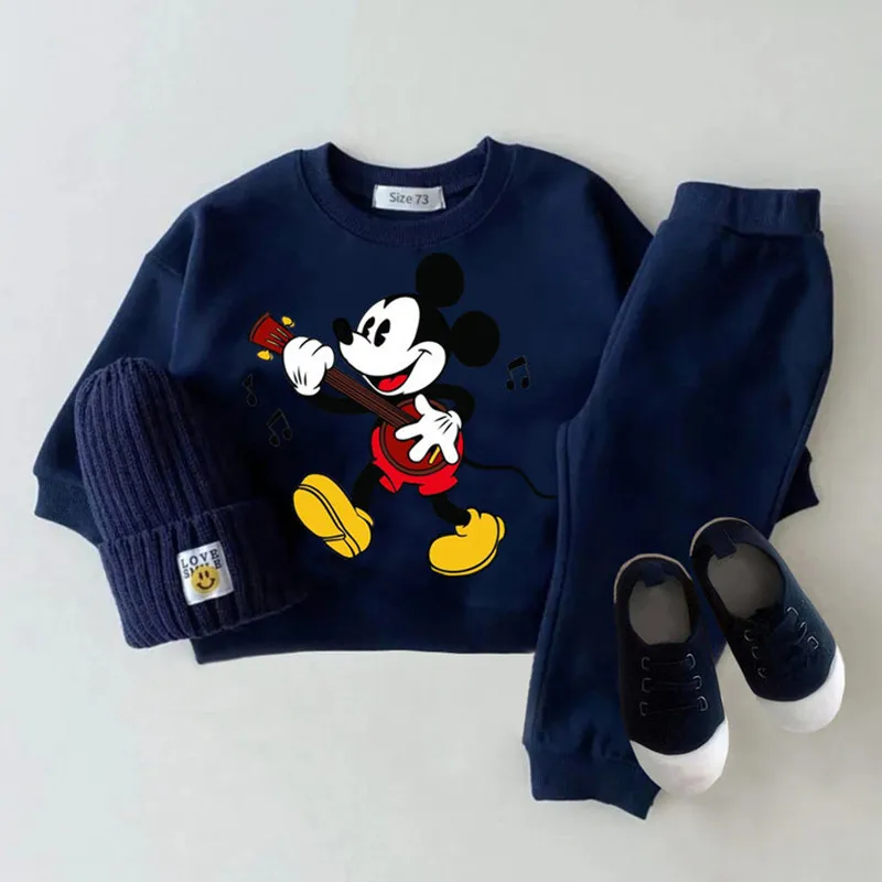 Children Cartoon Printed Mickey Suit Cotton Round Collar Casual Sweatshirt+Pants 2Pcs Baby Boys Girl Clothing