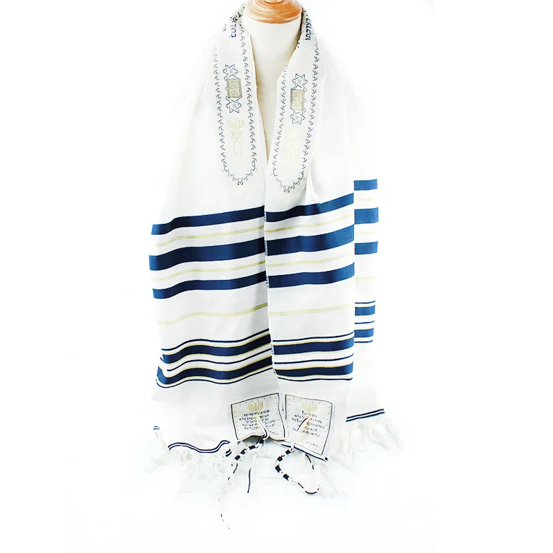 

Jewish Tallit Prayer Shawl Blue Talis Scarf Women Men Indoor Ourdoor Classic Prayer Shawls Ethnic Pilgrimage Wraps 110X180CM