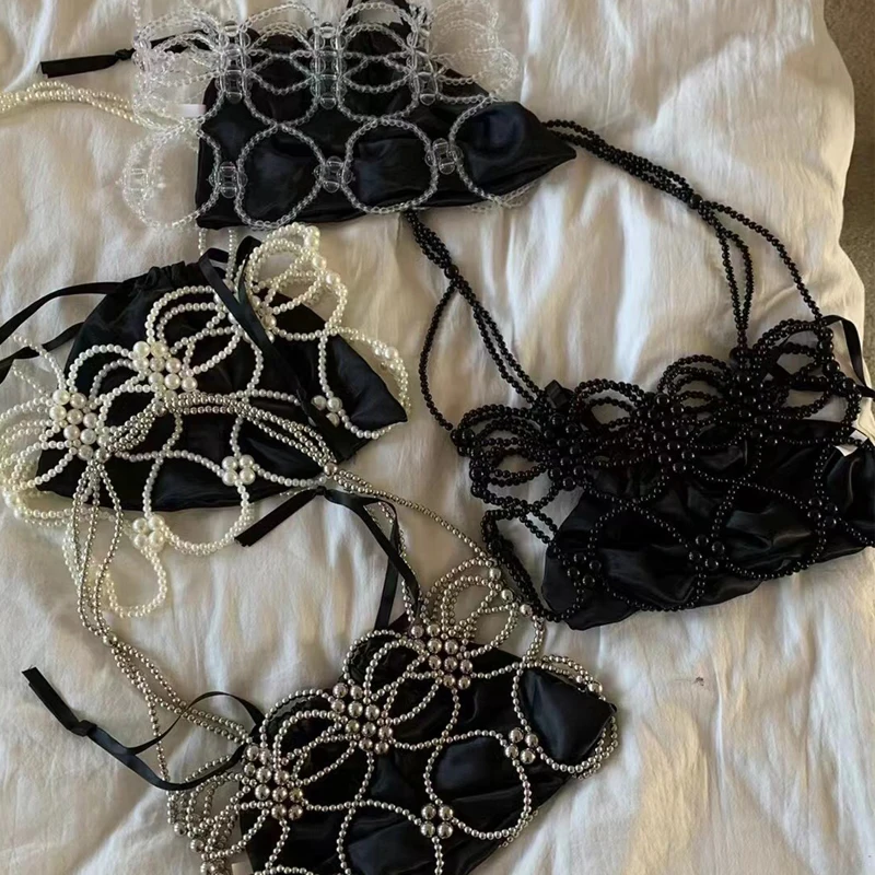 

Spring New Pearl Single Shoulder Designer Bags Luxury Handwoven Hollow Out Crystal Beaded Beach Bag Sweet Tote Bags